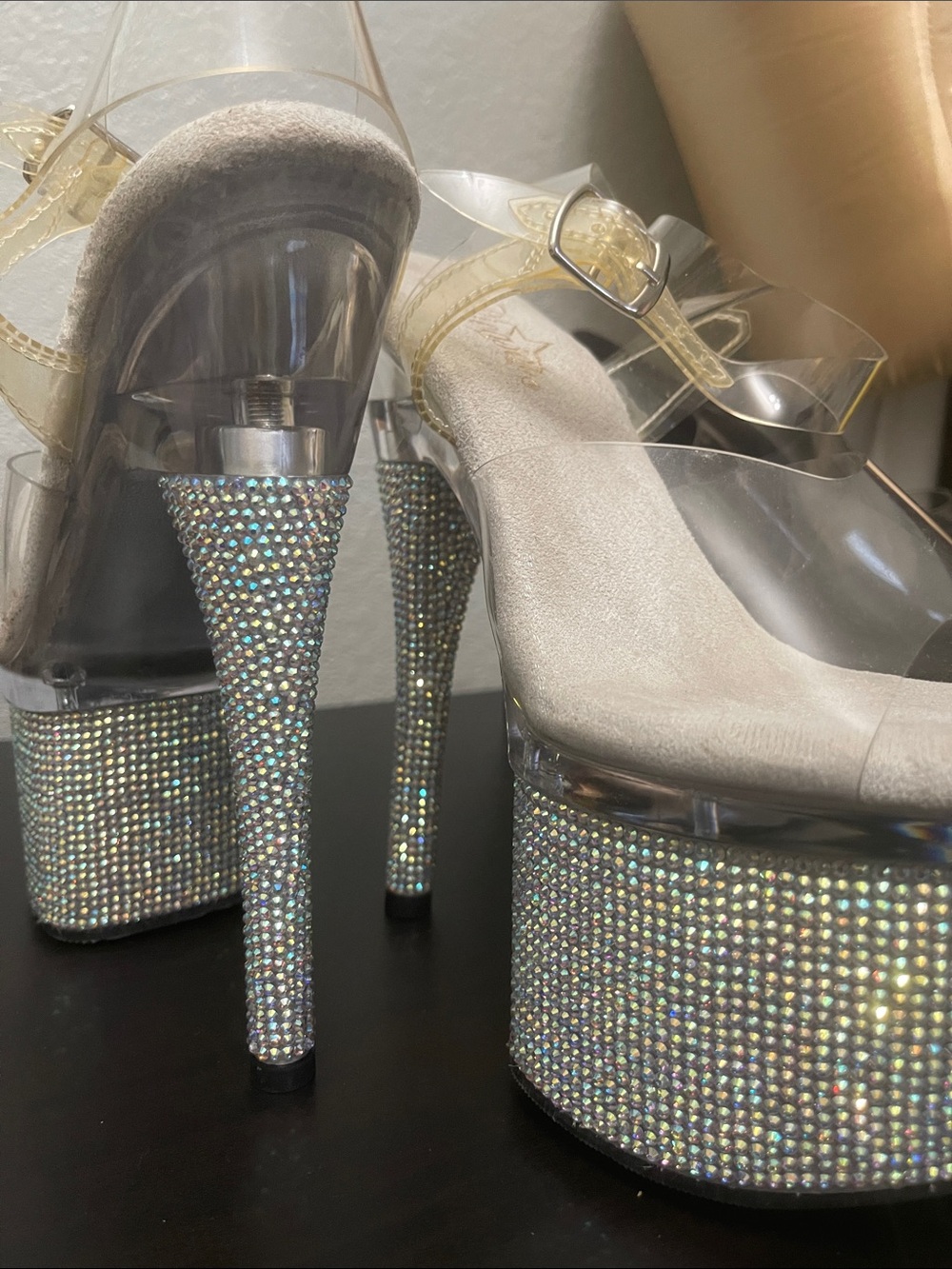 RESA Black Platform Heels with Clear Double Straps